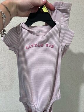 Carter's Pink & White Striped "Little Sis" Short Sleeve Bodysuit
